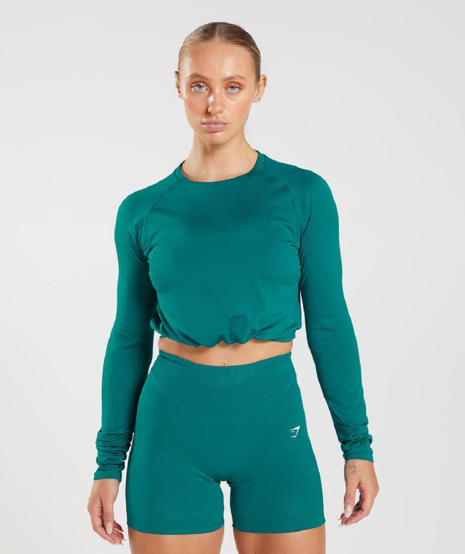 Long Sleeve Gymshark Sweat Seamless Mujer Turquesa | MX_4262SGL