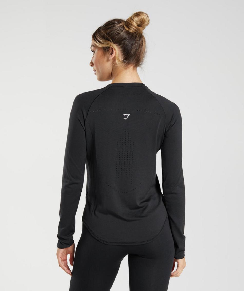 Long Sleeve Gymshark Sweat Seamless Mujer Negros | MX_4280RVD