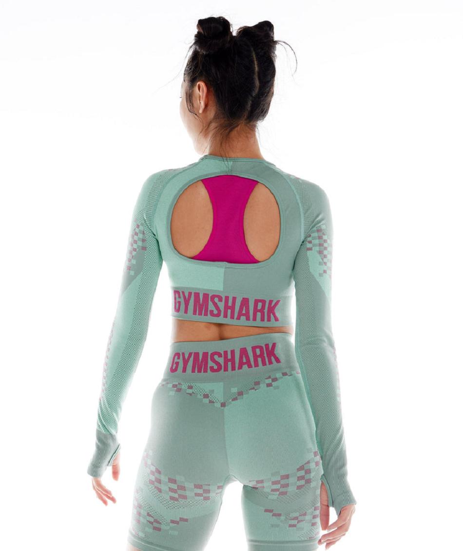 Long Sleeve Gymshark Wtflex Cyborg Seamless Mujer Azules Rosas Azules | MX_4245ZUT