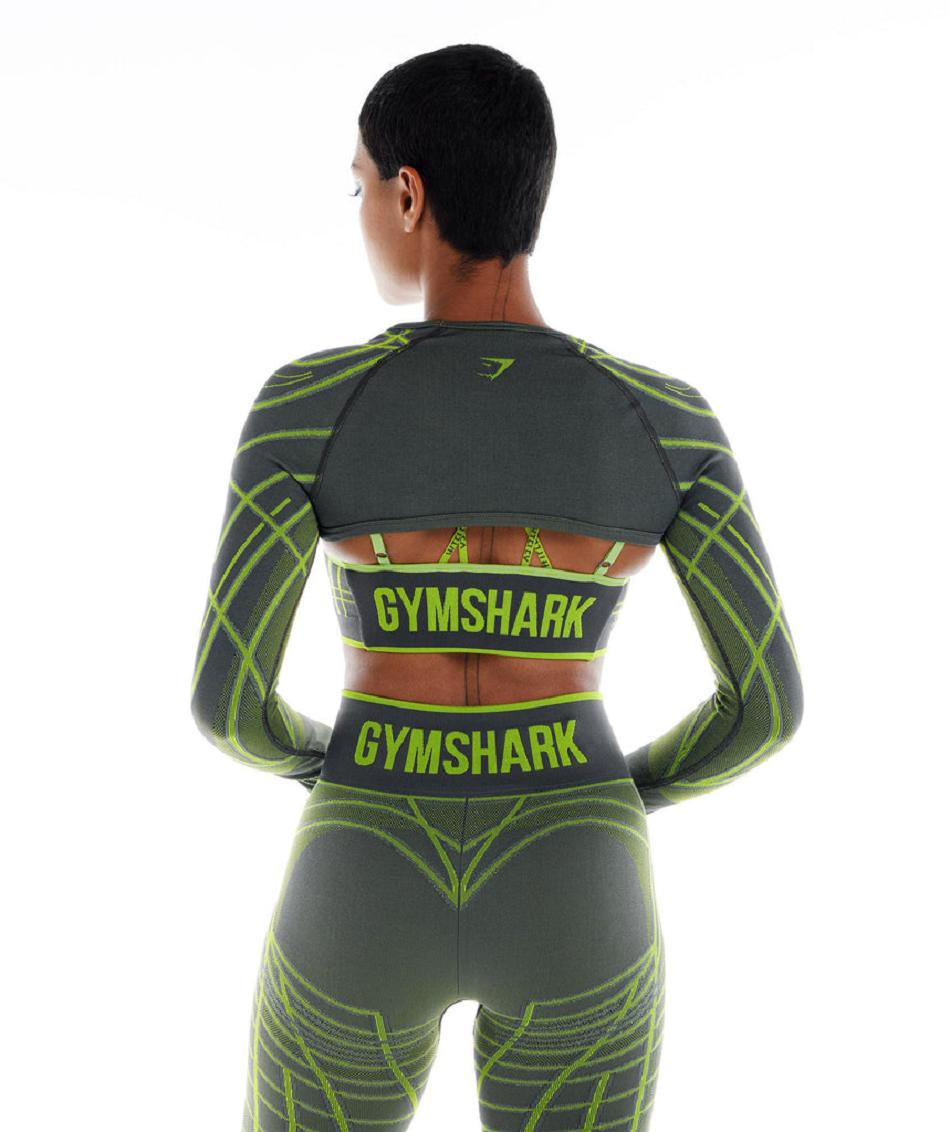 Long Sleeve Gymshark Wtflex Linear Seamless Mujer Grises Verdes Grises Claro | MX_4254AHK