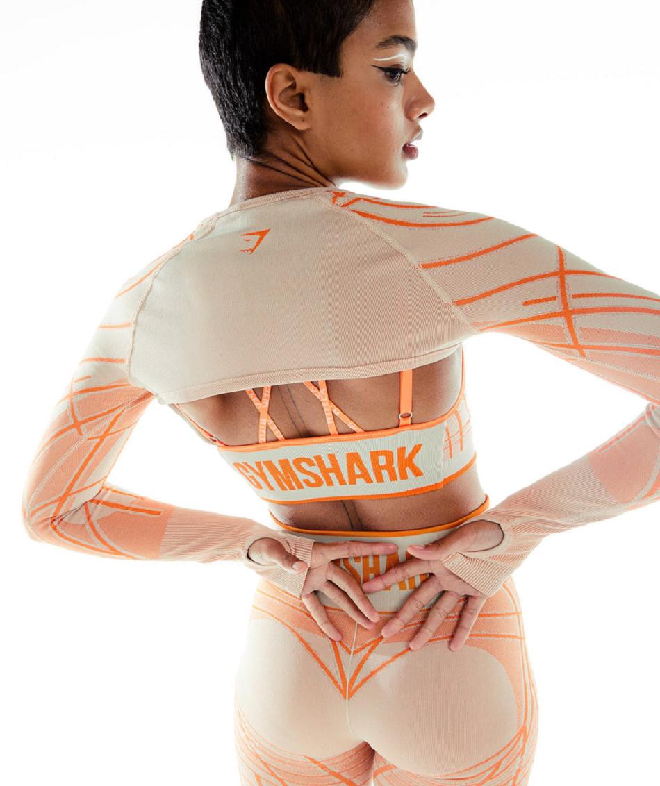 Long Sleeve Gymshark Wtflex Linear Seamless Mujer Grises Naranjas Blancos | MX_4255SGL