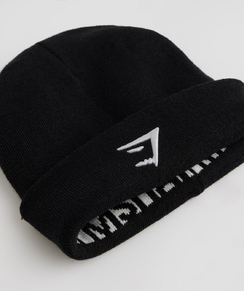 Sombreros Gymshark Reversable Jacquard Beanie Accessories Negros Blancos | MX_2833OKI