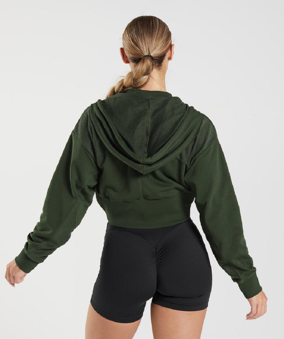 Sudadera Con Capucha Gymshark Gs Power Cropped Zip Mujer Verde Oliva | MX_4326BEX