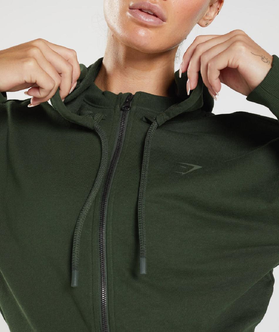 Sudadera Con Capucha Gymshark Gs Power Cropped Zip Mujer Verde Oliva | MX_4326BEX