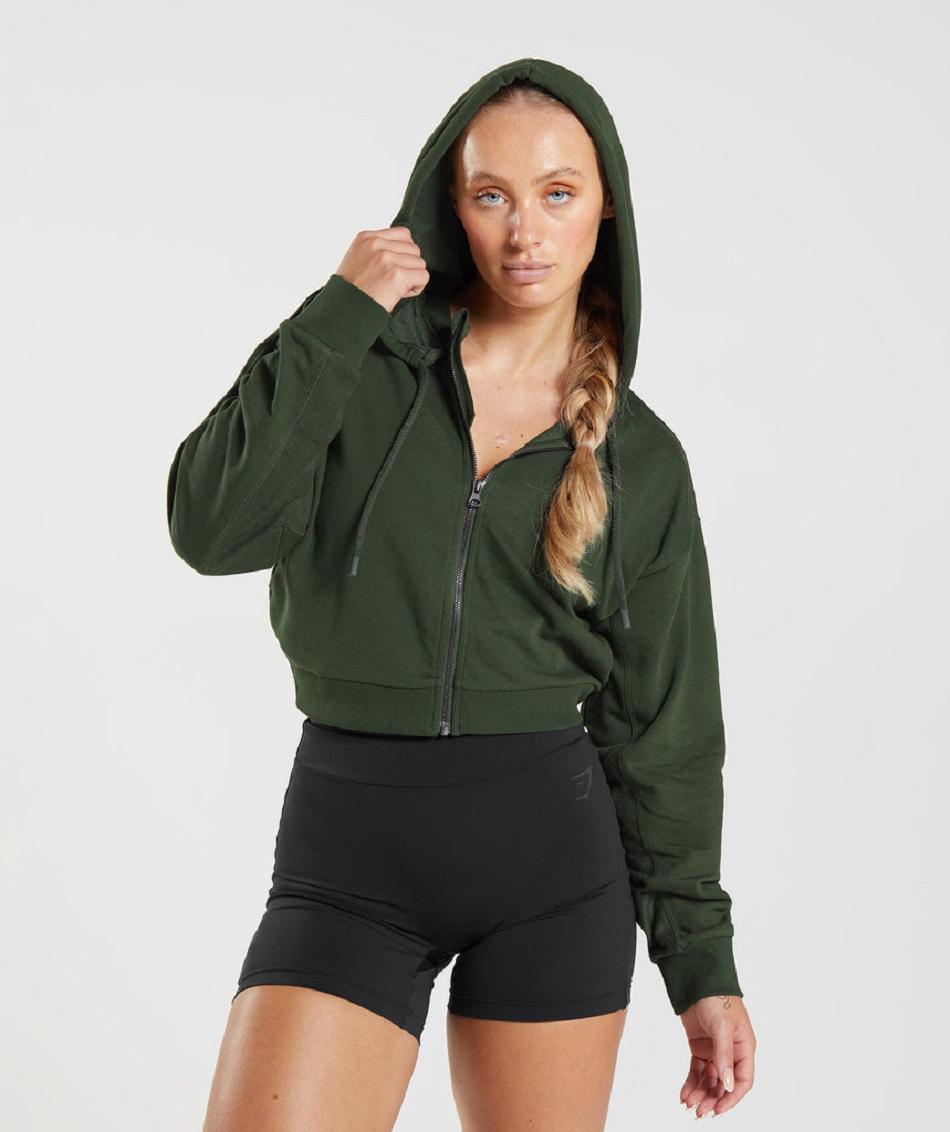 Sudadera Con Capucha Gymshark Gs Power Cropped Zip Mujer Verde Oliva | MX_4326BEX