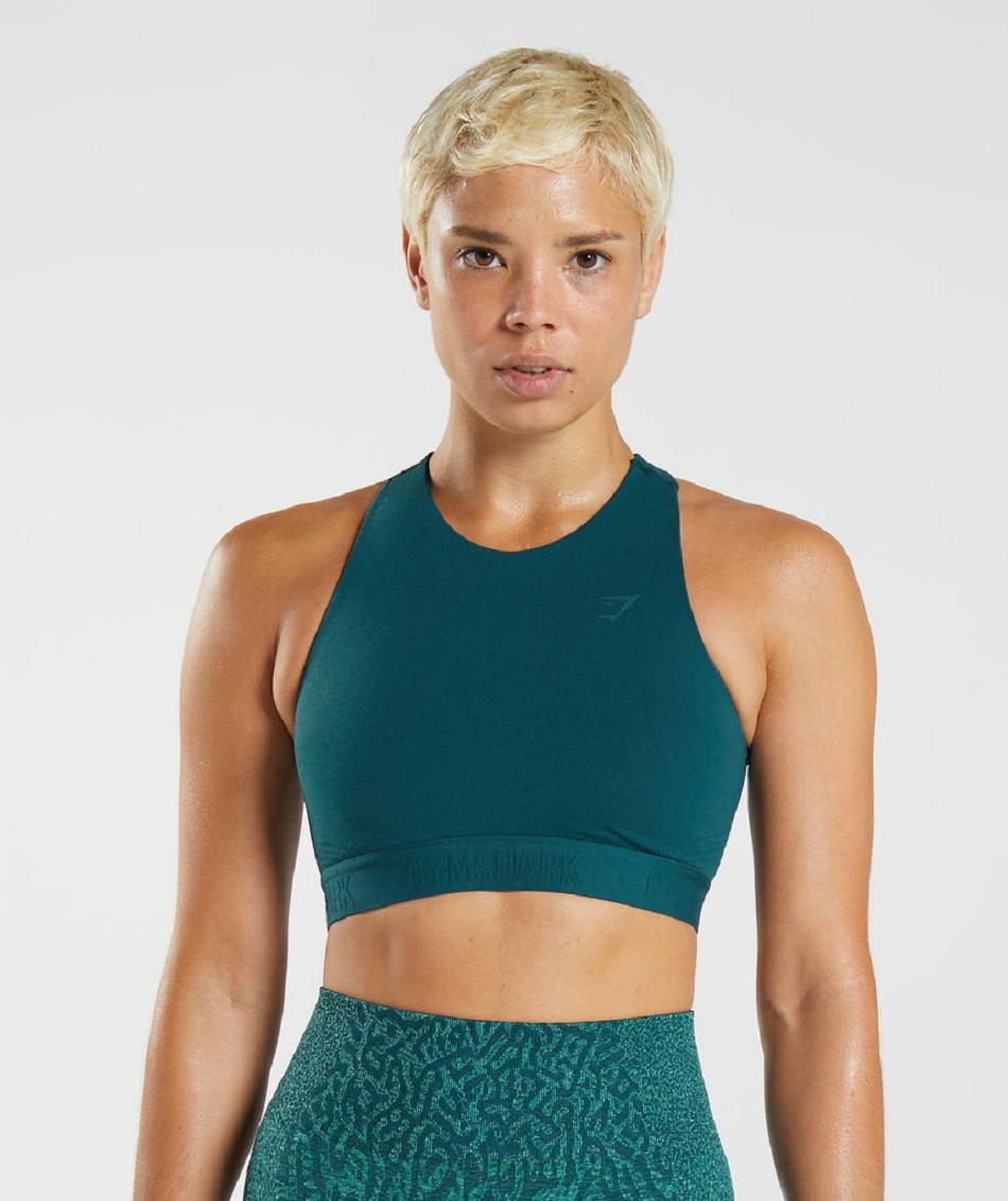 Sujetadores Deportivos Gymshark 315 Performance High Neck Mujer Turquesa Azules | MX_4057GSO