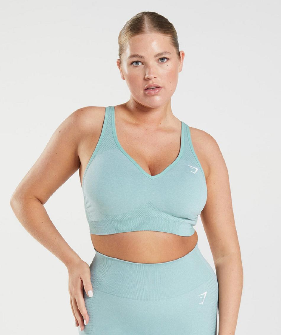 Sujetadores Deportivos Gymshark Vital Seamless 2.0 V Neck Mujer Azules | MX_4174WNB