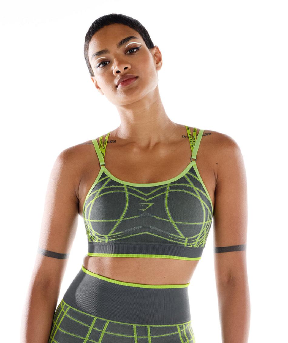 Sujetadores Deportivos Gymshark Wtflex Linear Seamless Mujer Grises Verdes Grises Claro | MX_4104JPQ