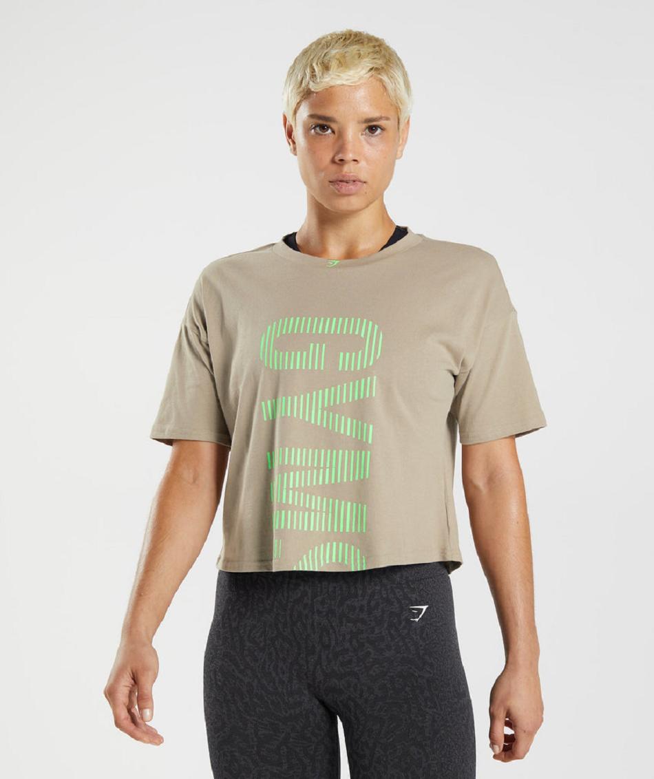 T Shirts Gymshark 315 Midi Mujer Marrom Verdes Claro | MX_4007JPQ