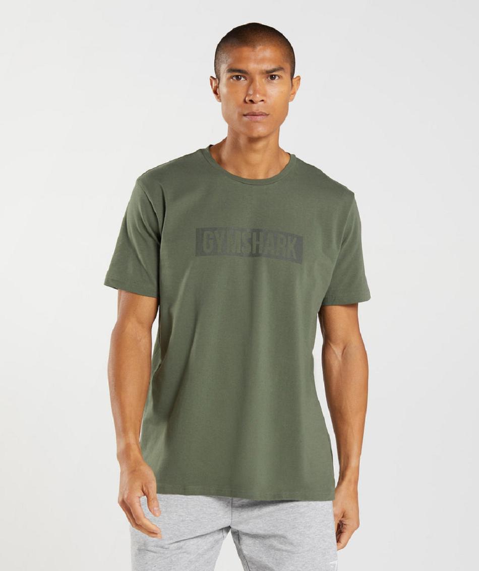 T Shirts Gymshark Block Hombre Verde Oliva | MX_3252WNB