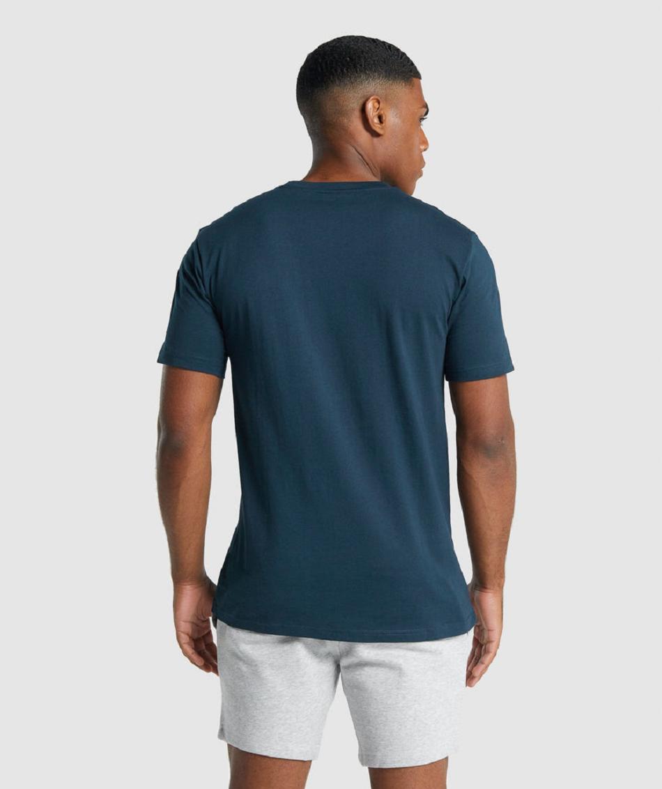 T Shirts Gymshark Crest Hombre Azul Marino | MX_3287KOR