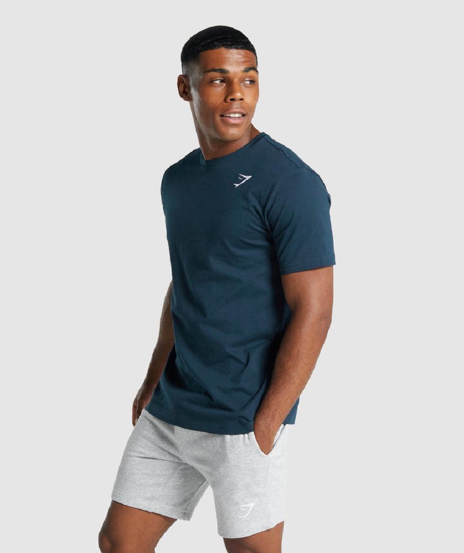 T Shirts Gymshark Crest Hombre Azul Marino | MX_3287KOR