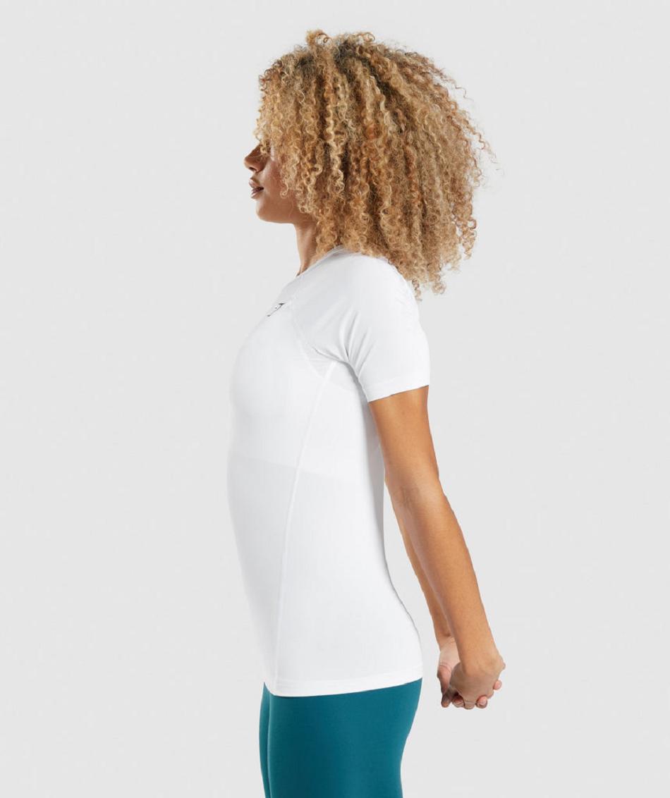 T Shirts Gymshark Entrenamiento Baselayer Mujer Blancos | MX_4010ZUT