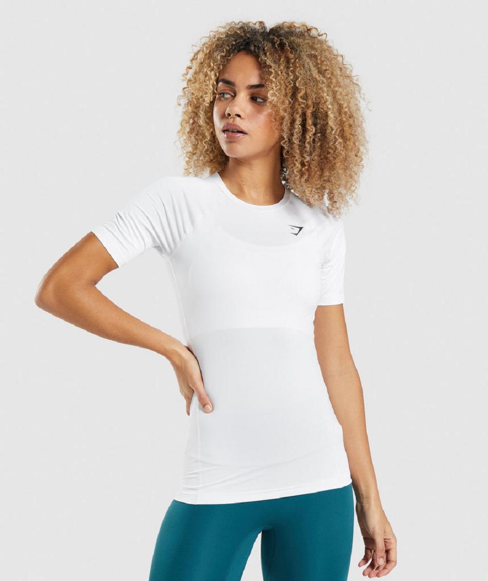 T Shirts Gymshark Entrenamiento Baselayer Mujer Blancos | MX_4010ZUT