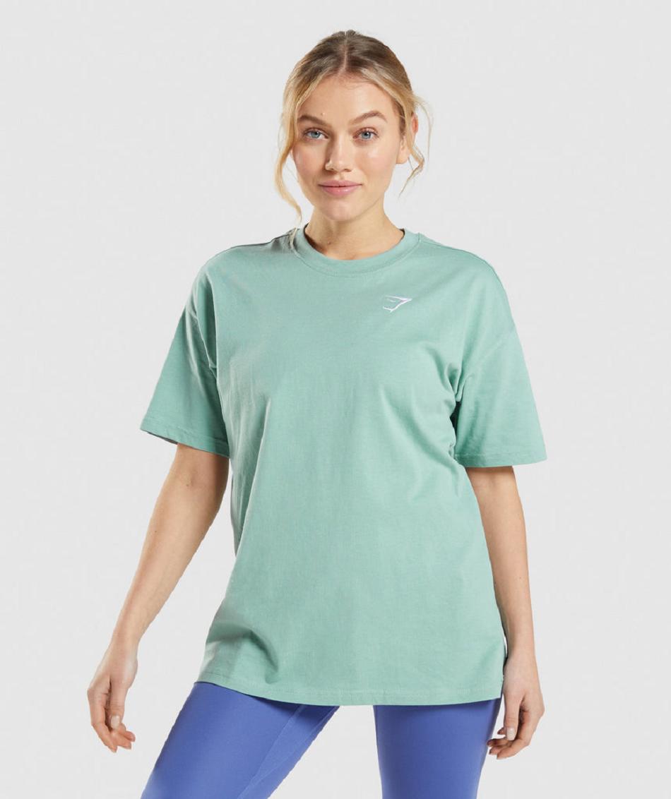 T Shirts Gymshark Entrenamiento Oversized Mujer Azules | MX_4017QMA