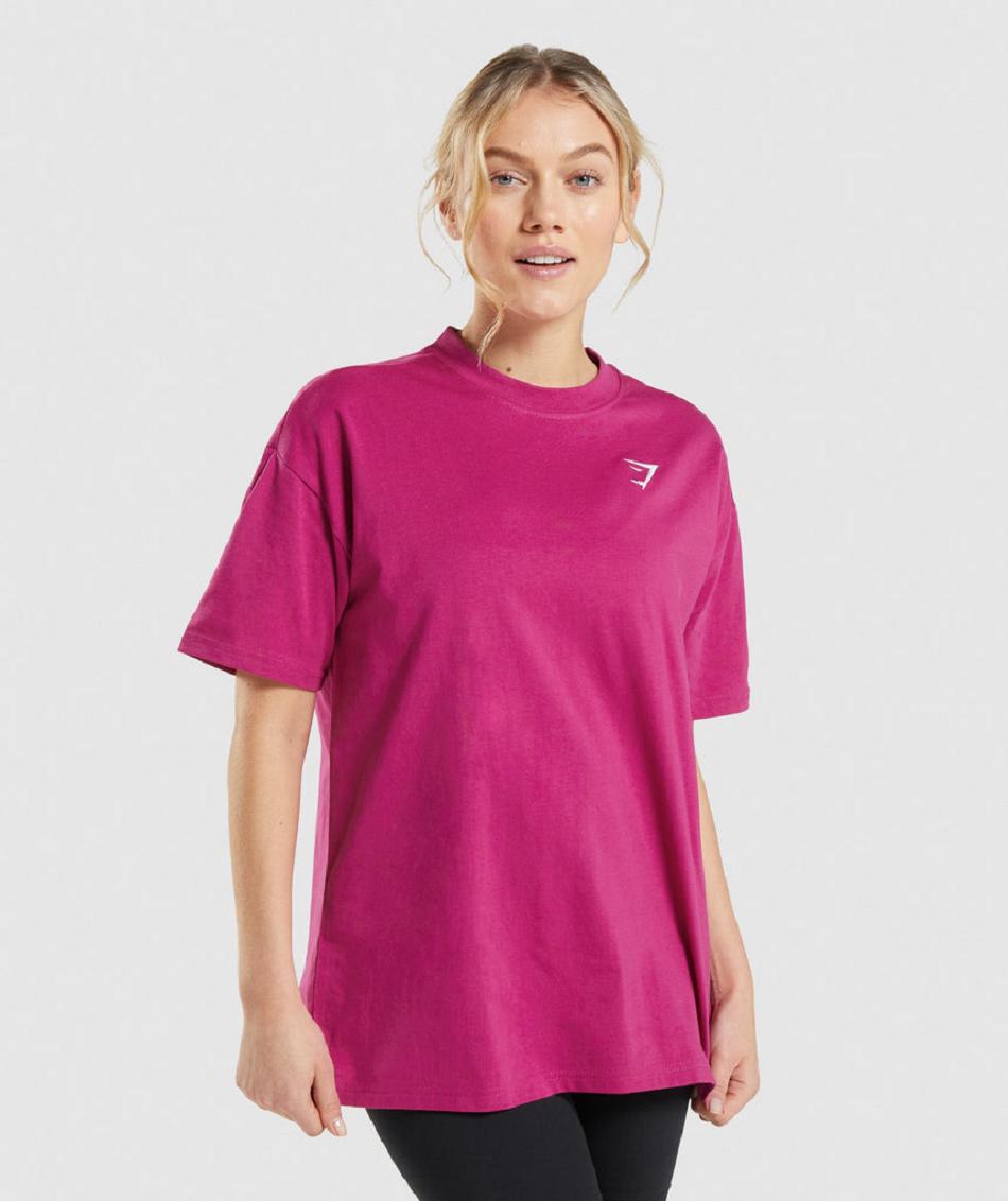 T Shirts Gymshark Entrenamiento Oversized Mujer Rosas | MX_4018WNB