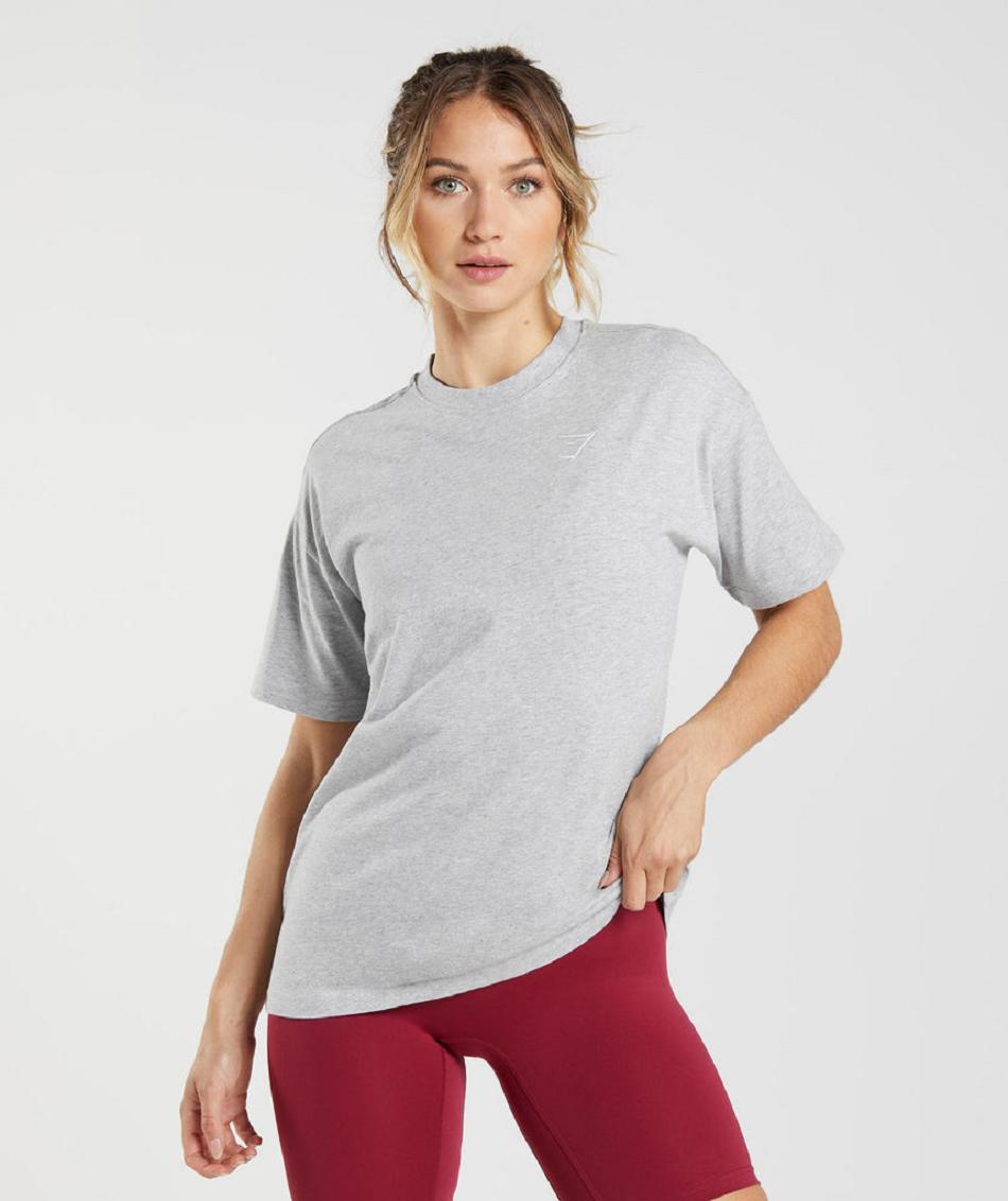 T Shirts Gymshark Entrenamiento Oversized Mujer Grises Claro | MX_4032GSO