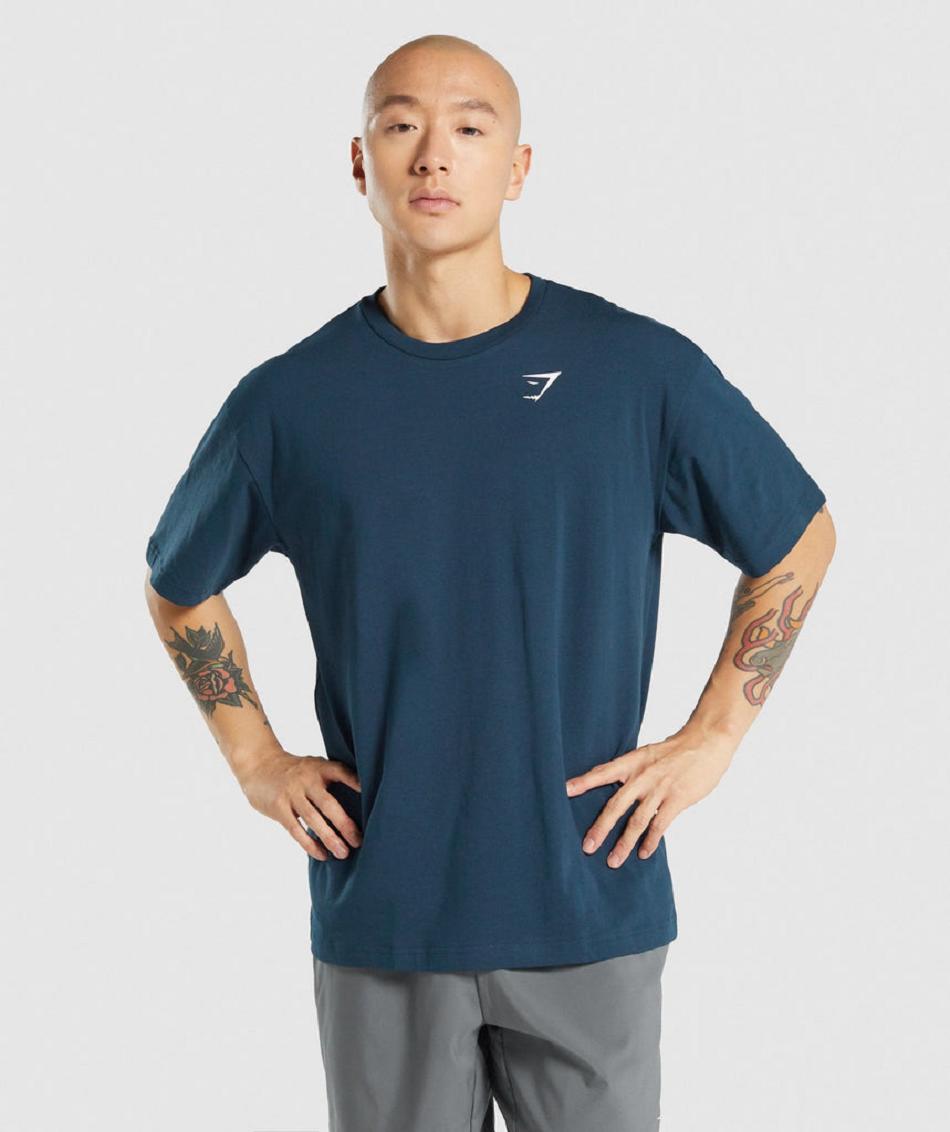 T Shirts Gymshark Essential Oversized Hombre Azul Marino | MX_3256YXF