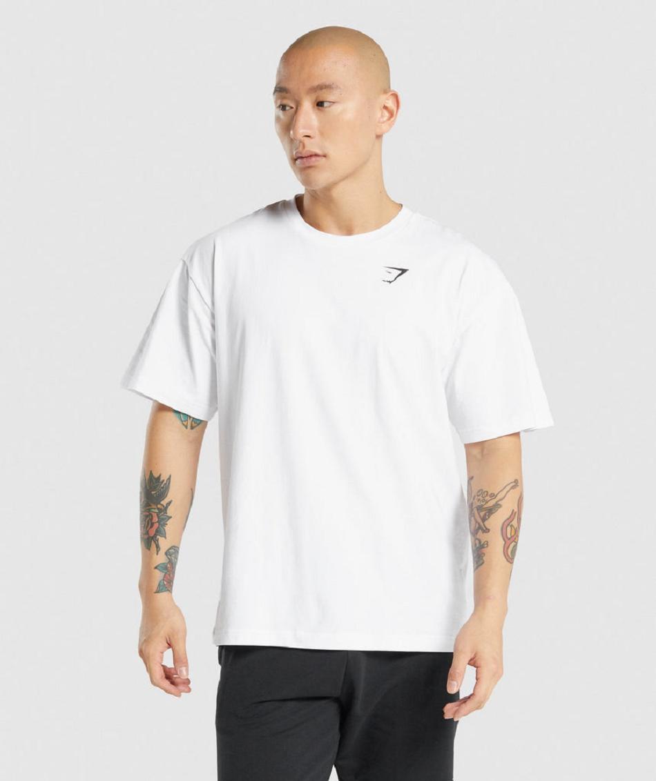 T Shirts Gymshark Essential Oversized Hombre Blancos | MX_3273CTV