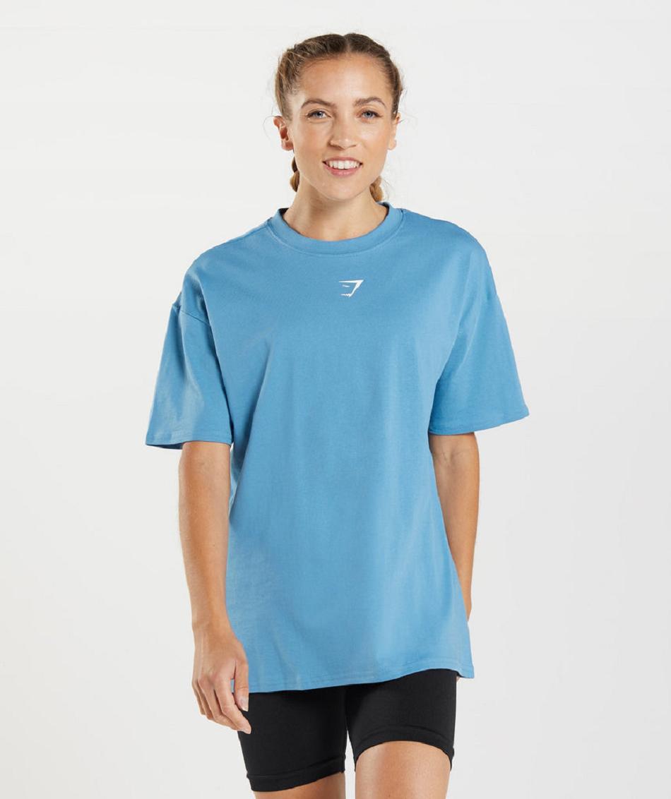 T Shirts Gymshark Fraction Oversized Mujer Azules | MX_4034JPQ