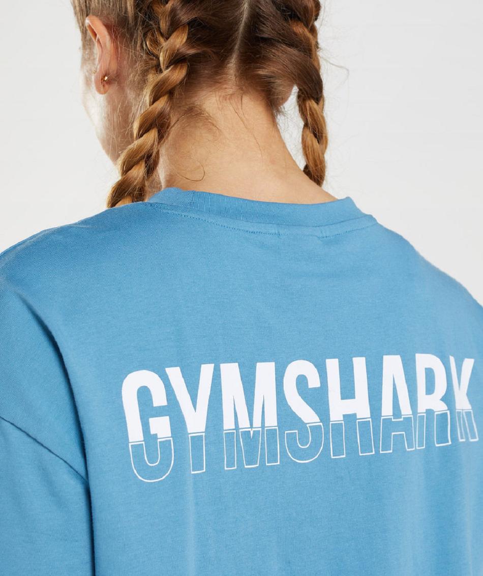 T Shirts Gymshark Fraction Oversized Mujer Azules | MX_4034JPQ