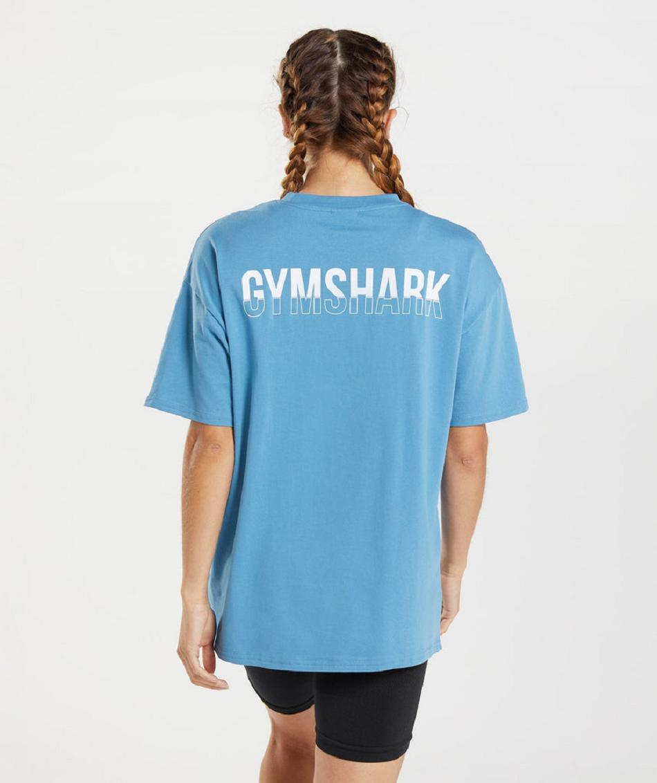 T Shirts Gymshark Fraction Oversized Mujer Azules | MX_4034JPQ