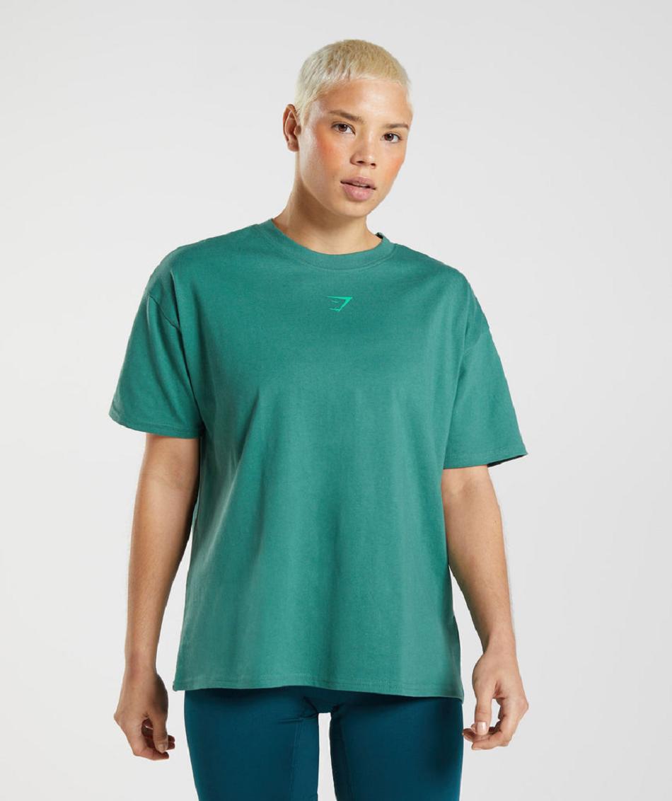 T Shirts Gymshark Fraction Oversized Mujer Verdes | MX_4037ZUT