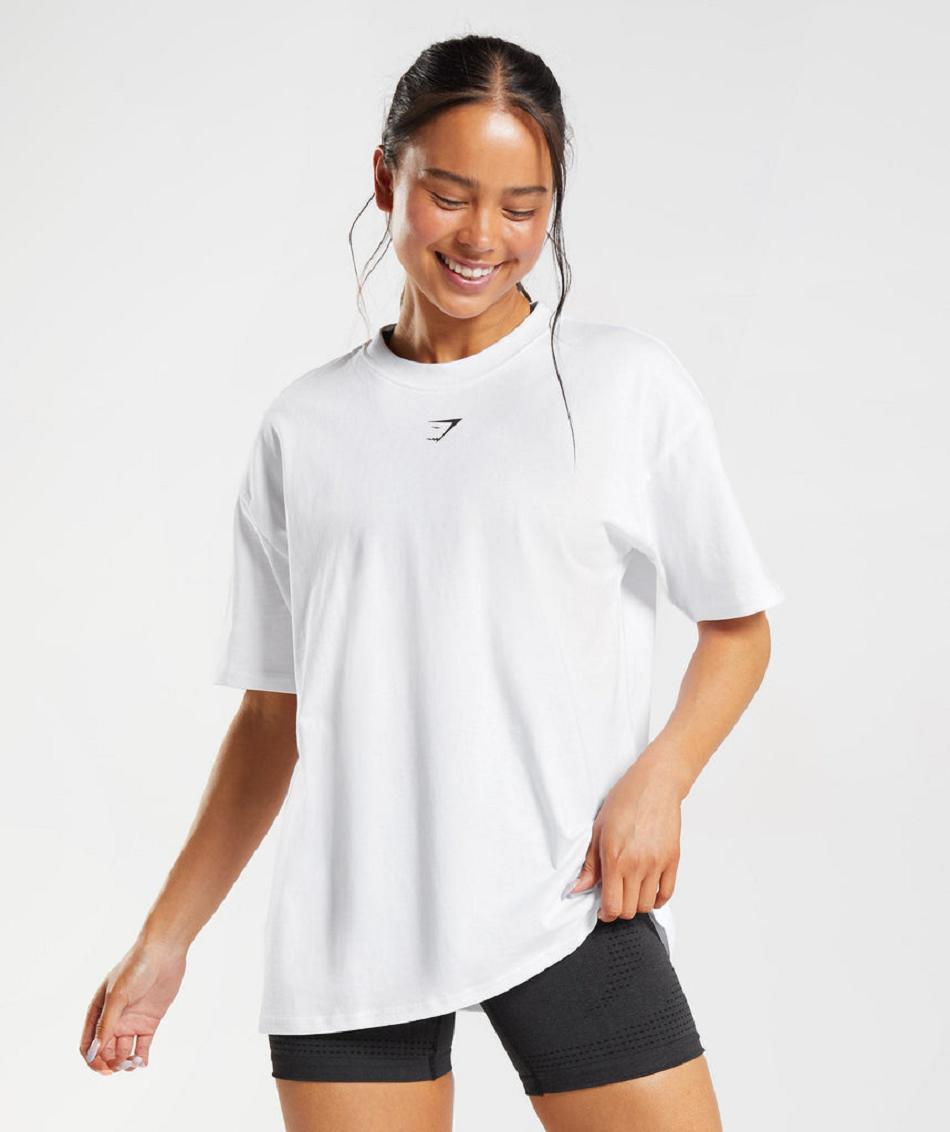 T Shirts Gymshark Fraction Oversized Mujer Blancos | MX_4048DFM