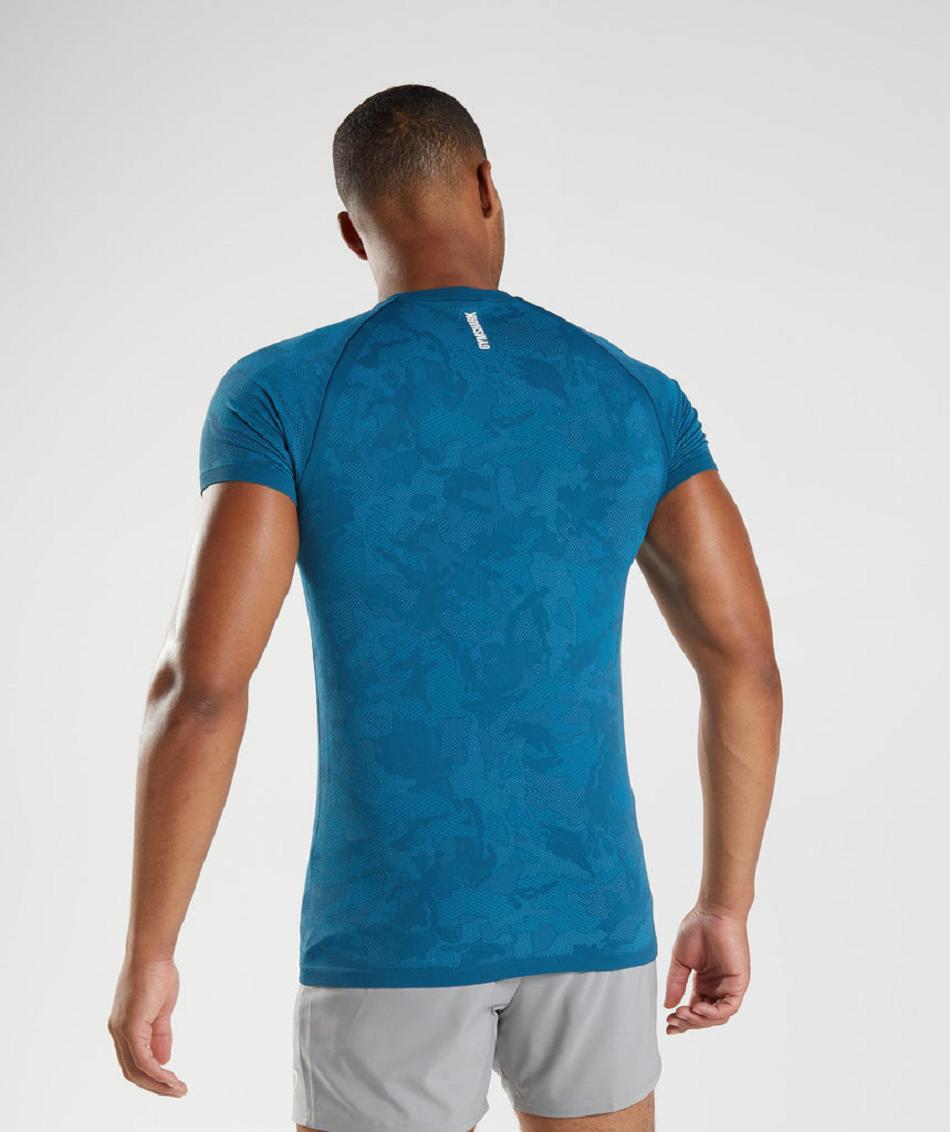 T Shirts Gymshark Geo Seamless Hombre Azules Grises Oscuro Azules | MX_3230YXF