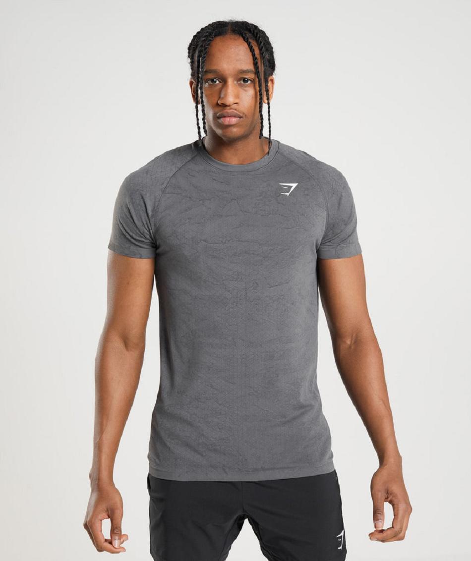 T Shirts Gymshark Geo Seamless Hombre Grises Negros | MX_3145KOR