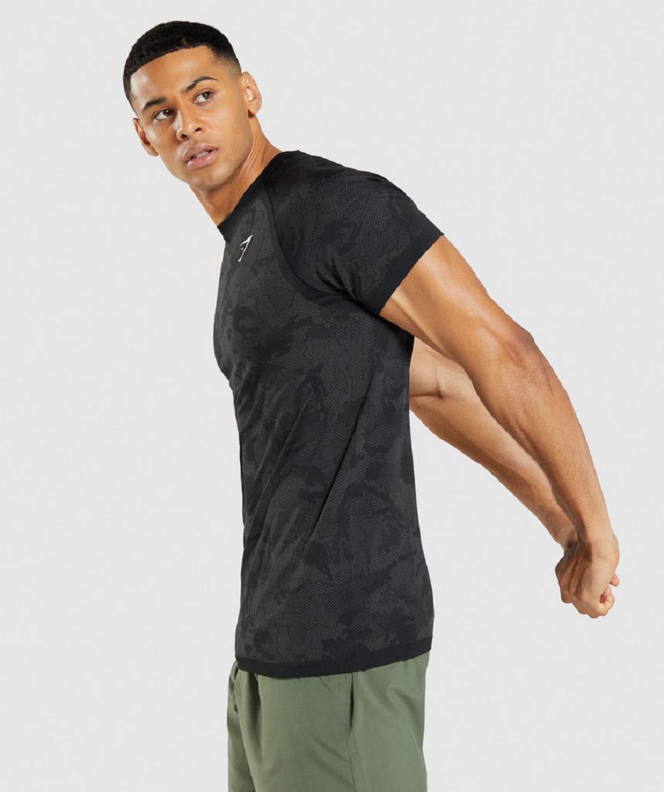 T Shirts Gymshark Geo Seamless Hombre Negros Grises | MX_3278QMA