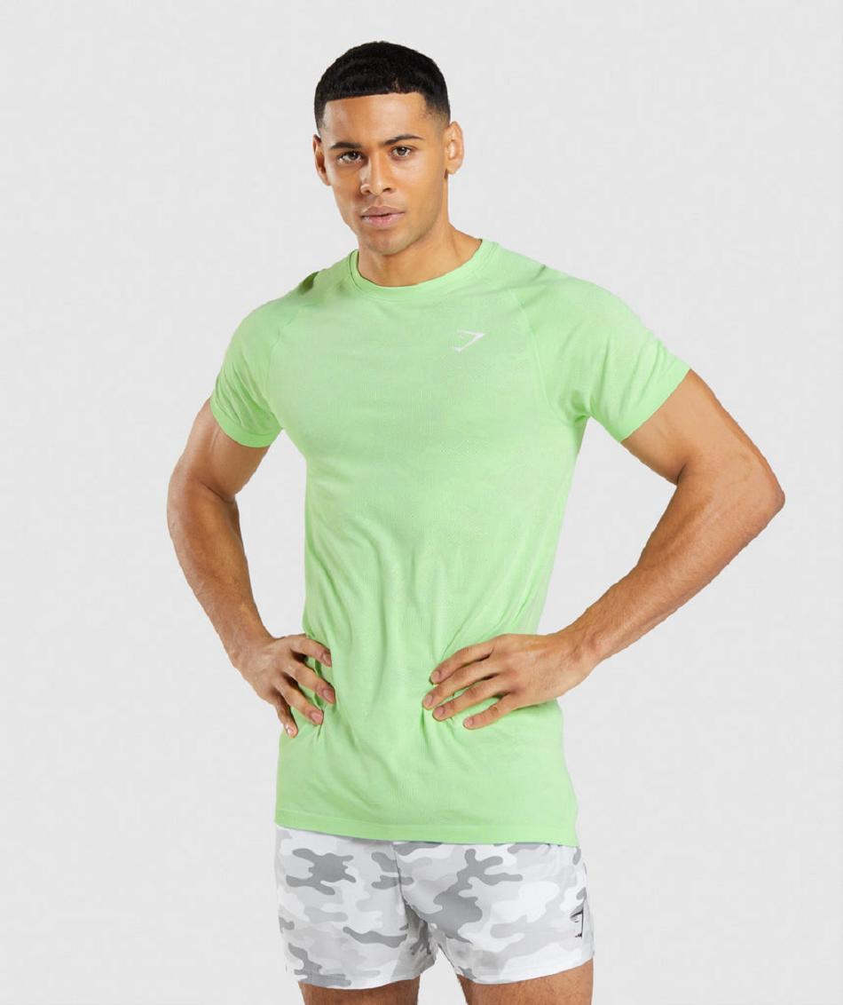 T Shirts Gymshark Geo Seamless Hombre Verdes Blancos | MX_3171KOR