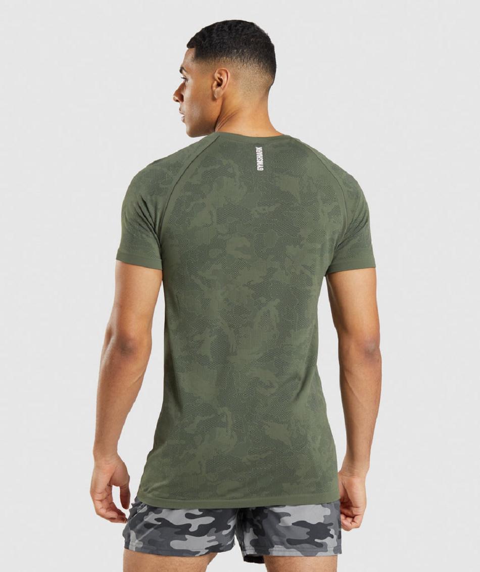 T Shirts Gymshark Geo Seamless Hombre Verde Oliva Negros | MX_3279WNB