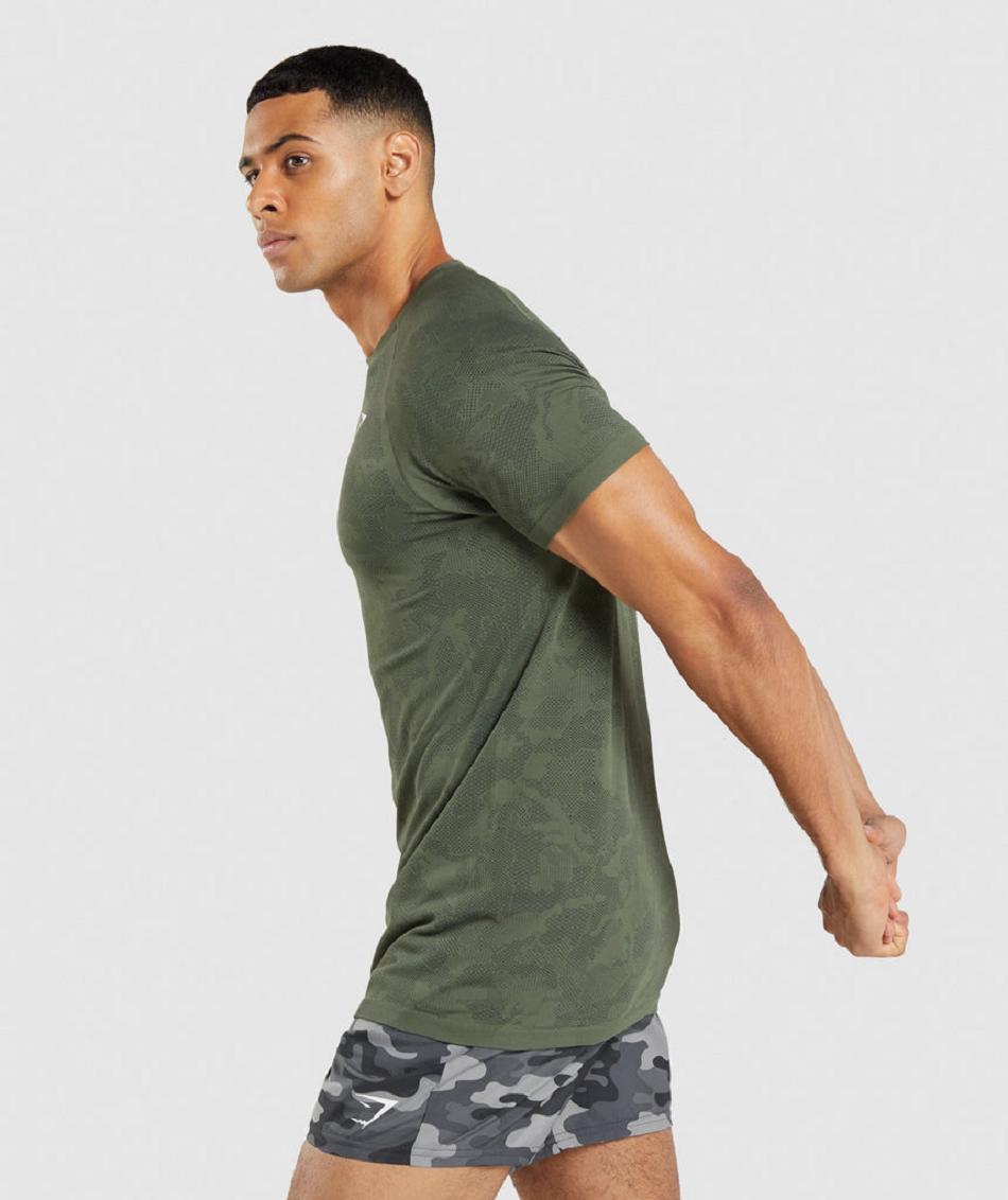 T Shirts Gymshark Geo Seamless Hombre Verde Oliva Negros | MX_3279WNB