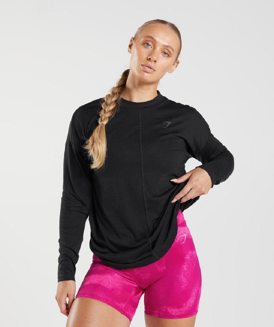 T Shirts Gymshark Gs Power Long Sleeve Mujer Negros | MX_4041BEX