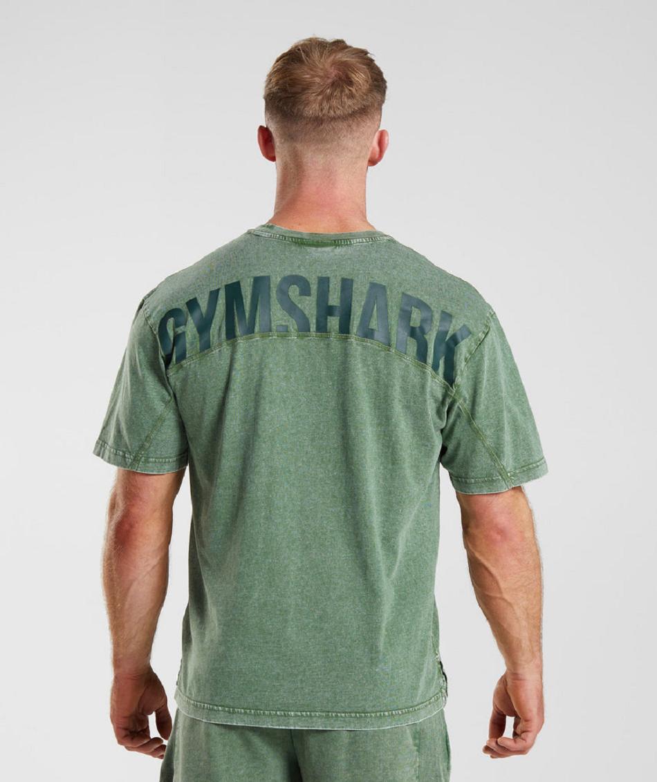 T Shirts Gymshark Power Washed Hombre Verdes | MX_3299RVD