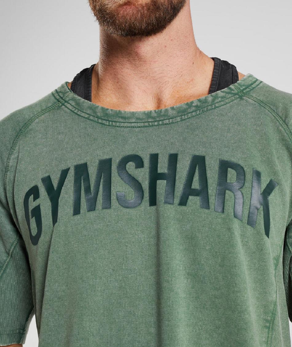 T Shirts Gymshark Power Washed Rag Top Hombre Verdes | MX_3093AHK