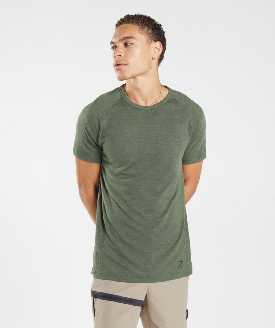 T Shirts Gymshark Retake Seamless Hombre Verde Oliva Negros | MX_3226WNB