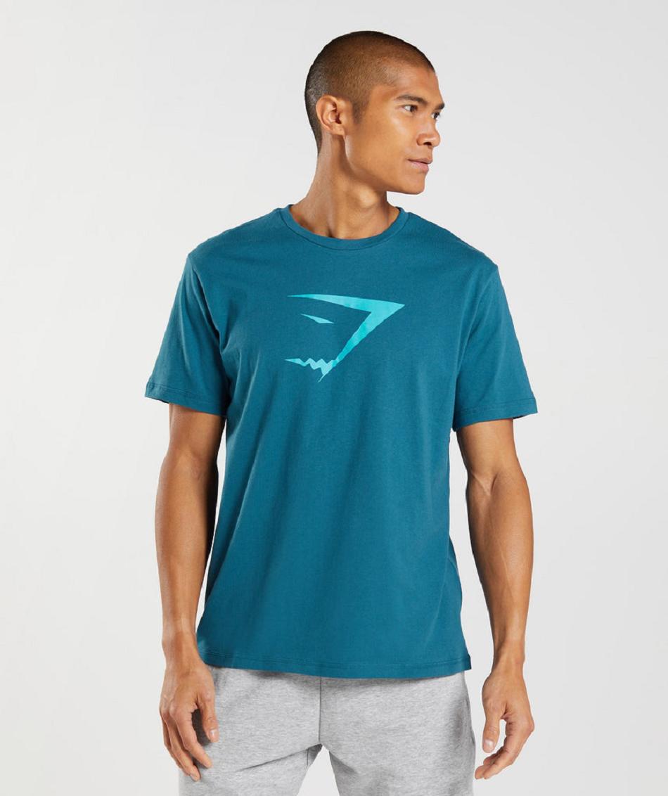 T Shirts Gymshark Sharkhead Infill Hombre Azules | MX_3234PJJ