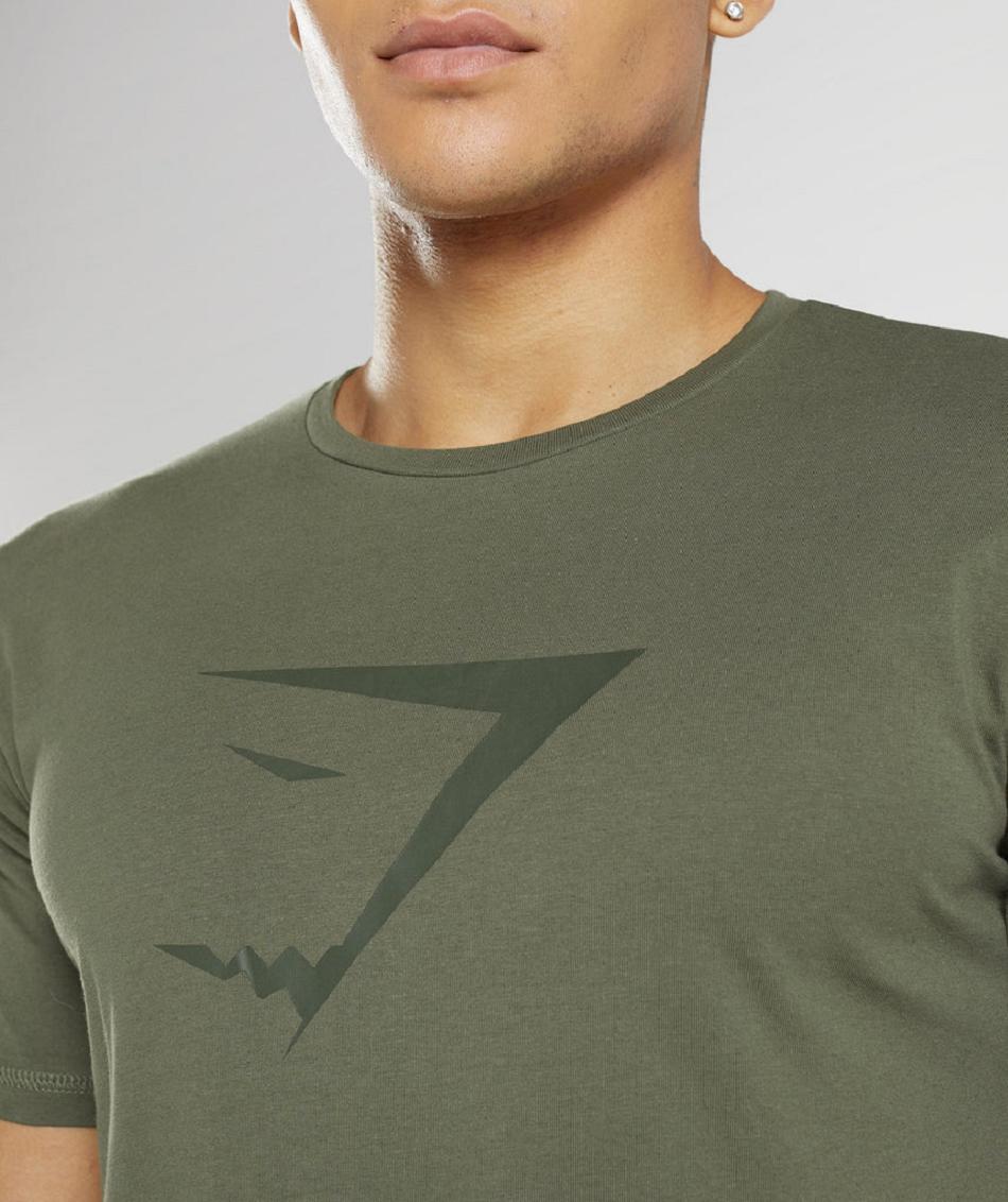 T Shirts Gymshark Sharkhead Infill Hombre Verde Oliva | MX_3251QMA