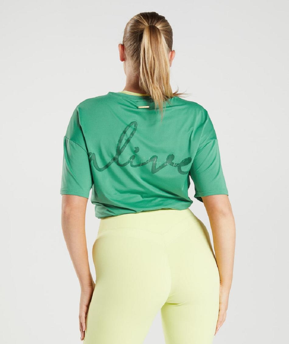 T Shirts Gymshark Whitney Oversized Mujer Verdes | MX_4026PJJ