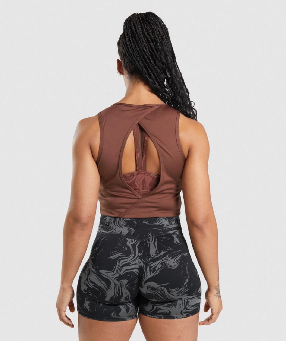 Tank Top Gymshark Gs Power Open Back Cropped Mujer Rosas Marrom | MX_3936VRW