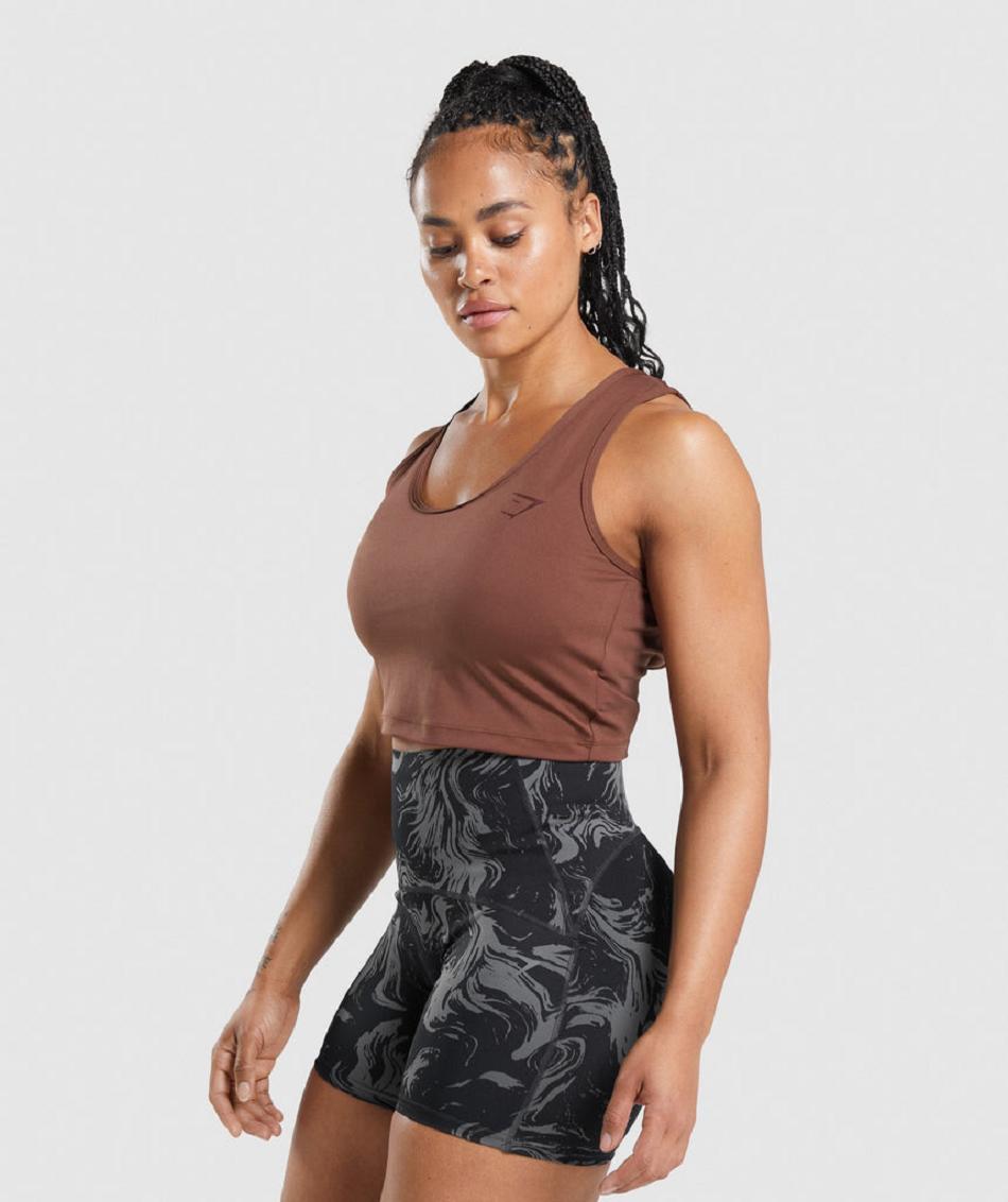 Tank Top Gymshark Gs Power Open Back Cropped Mujer Rosas Marrom | MX_3936VRW