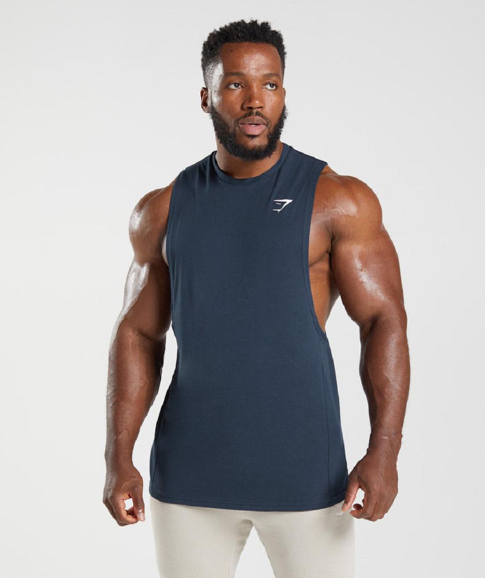 Tank Top Gymshark React Drop Arm Hombre Azul Marino | MX_3079VRW